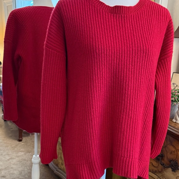 Eileen Fisher Ribbed Sweater, Recycled Cashmere-Size Large-Rich Red